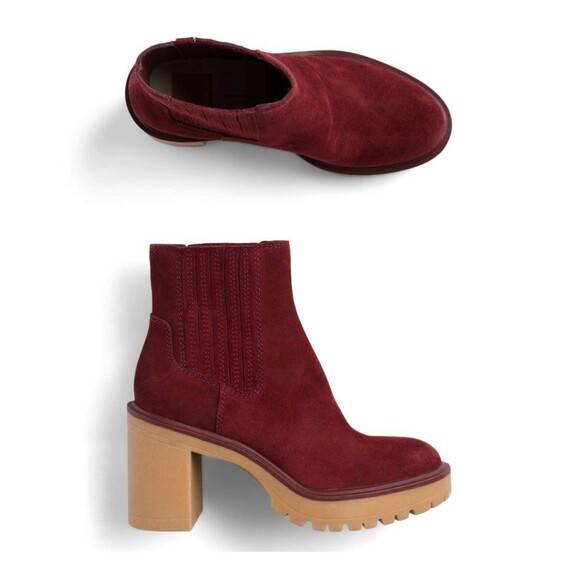 Dolce Vita Caster H2O Platform Maroon Suede Waterproof Ankle Booties - Picture 1 of 3